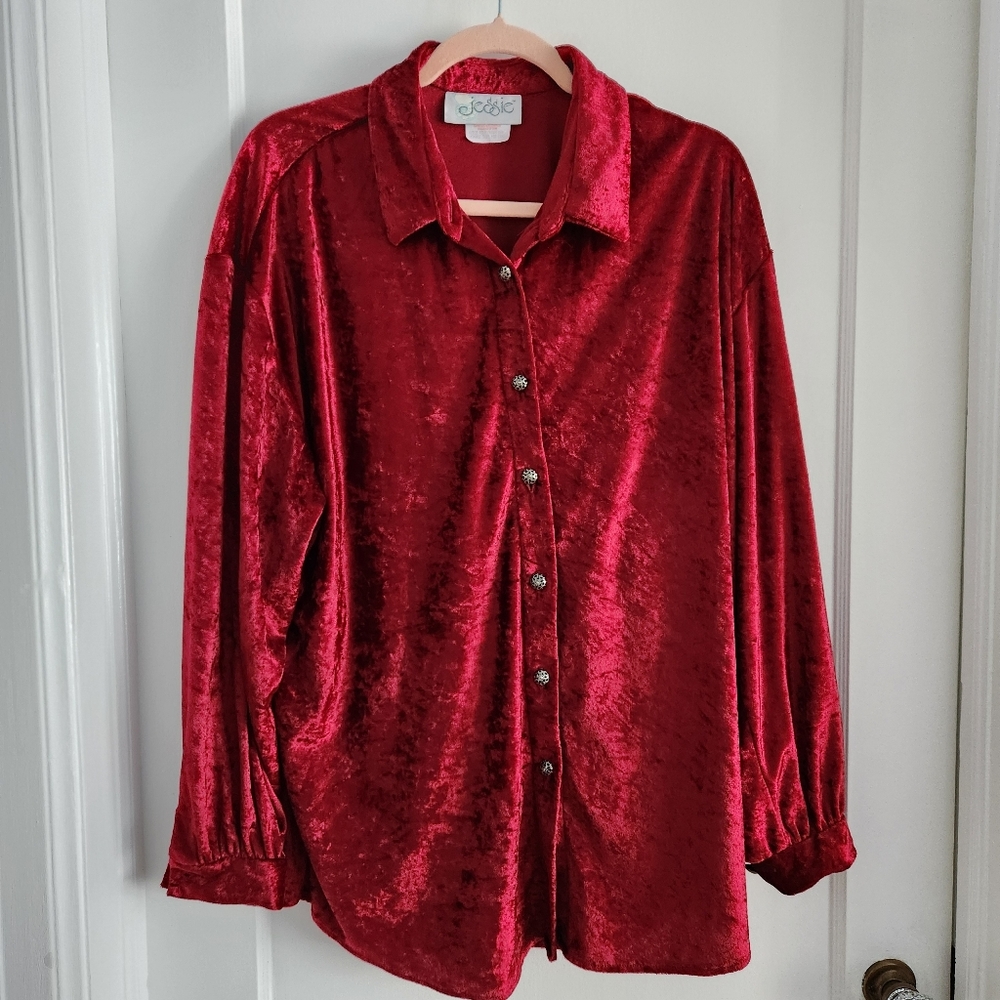 Vintage Red Crushed Velvet Button Up Shirt
